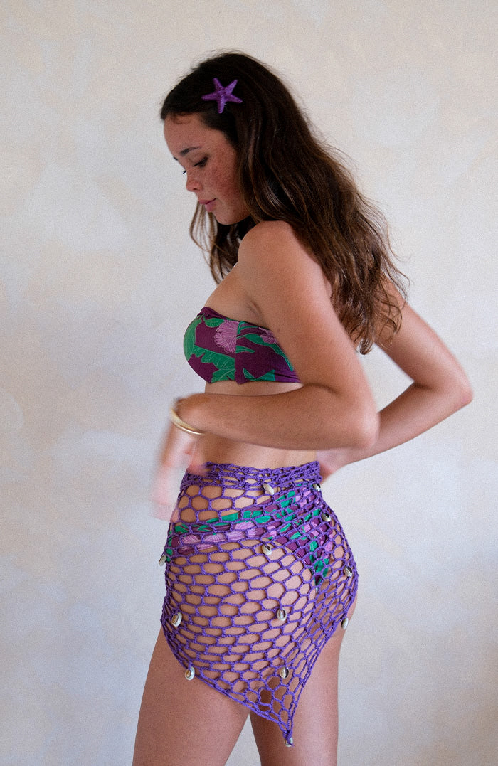 Kaia Floral Plum Shell Bandeau Bikini Top
