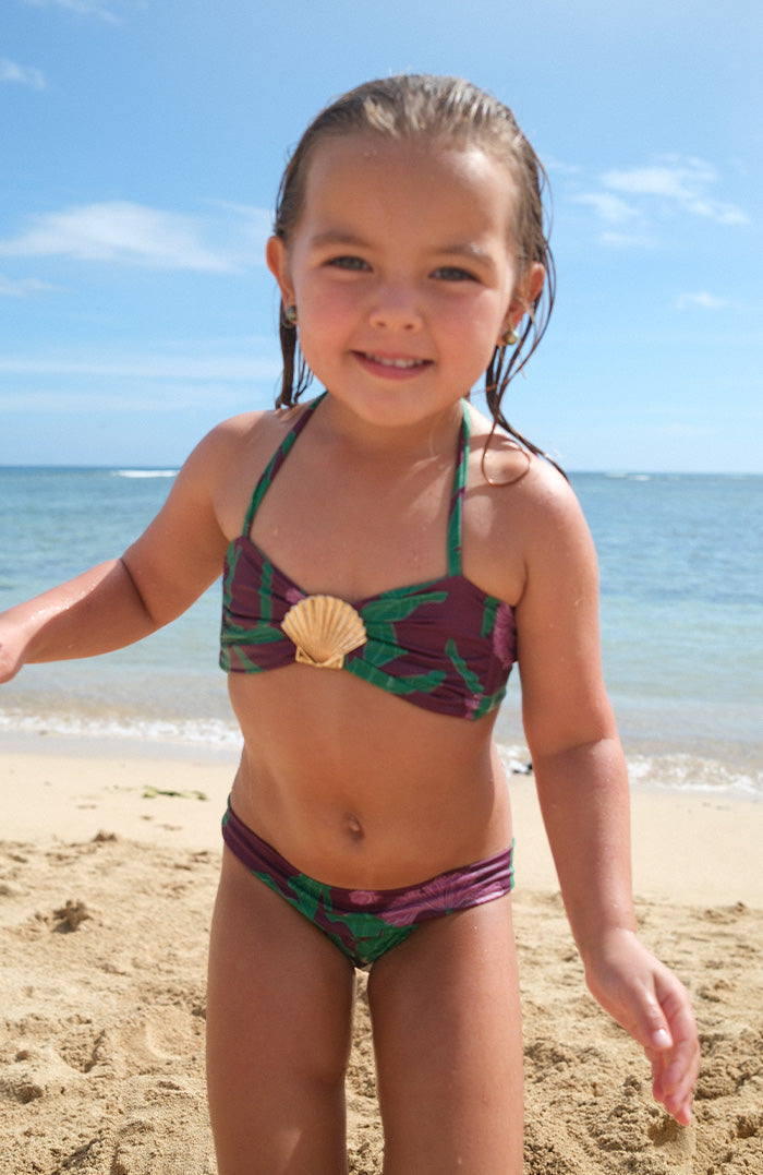 Keiki Kaia Floral Plum Belt Bikini Bottom