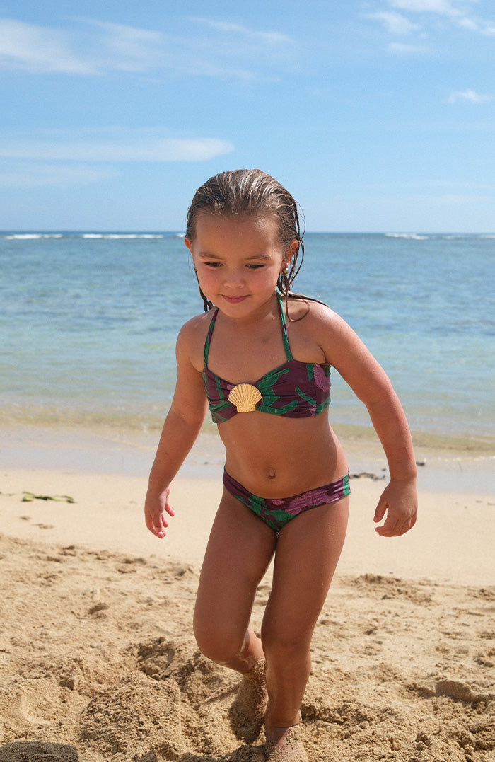 Keiki Kaia Floral Plum Belt Bikini Bottom