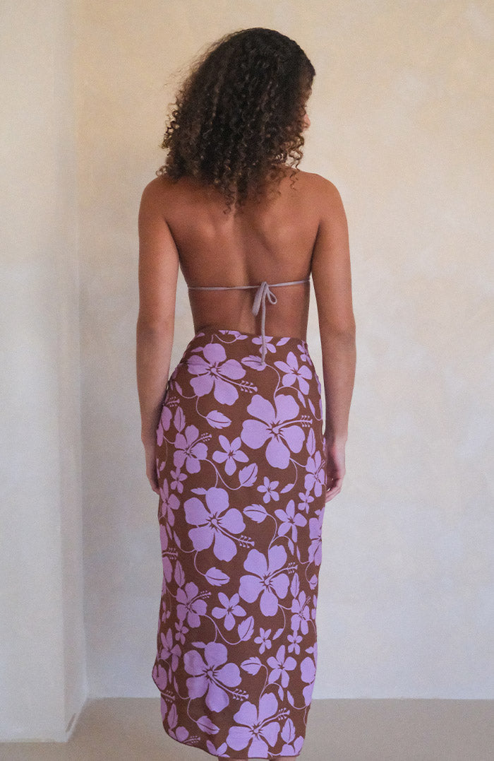 Brown Lilac Hibiscus Sarong