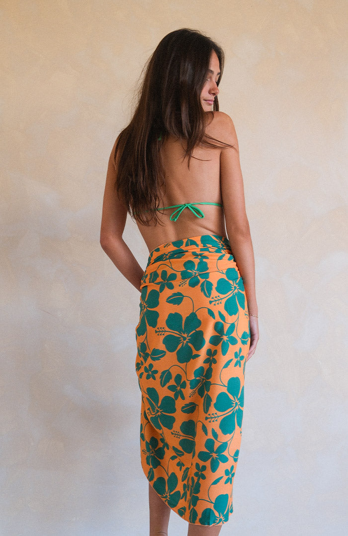 Orange Green Hibiscus Sarong