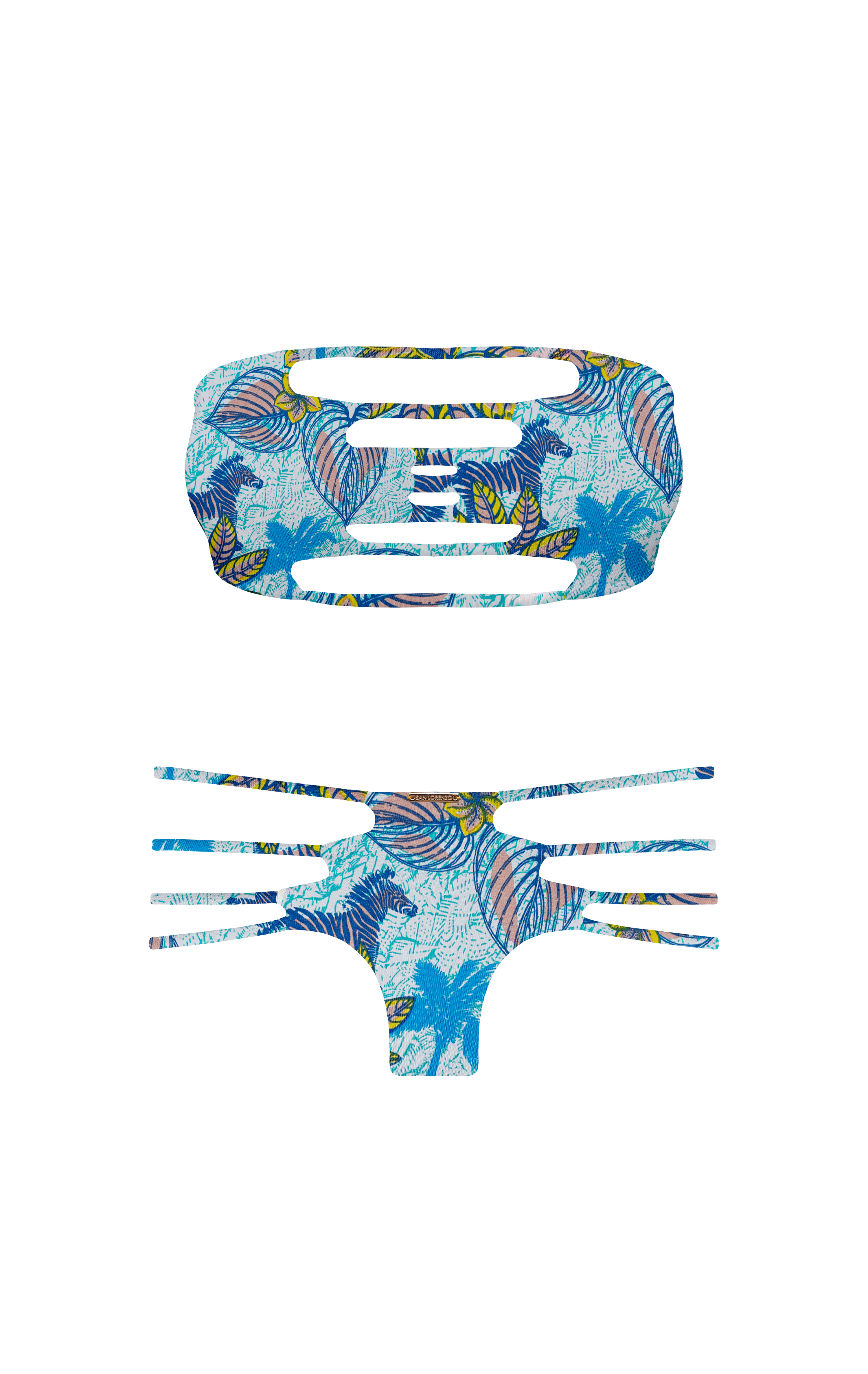 Island Palms Sea Glow Diamond Strap Bandeau Bikini Top
