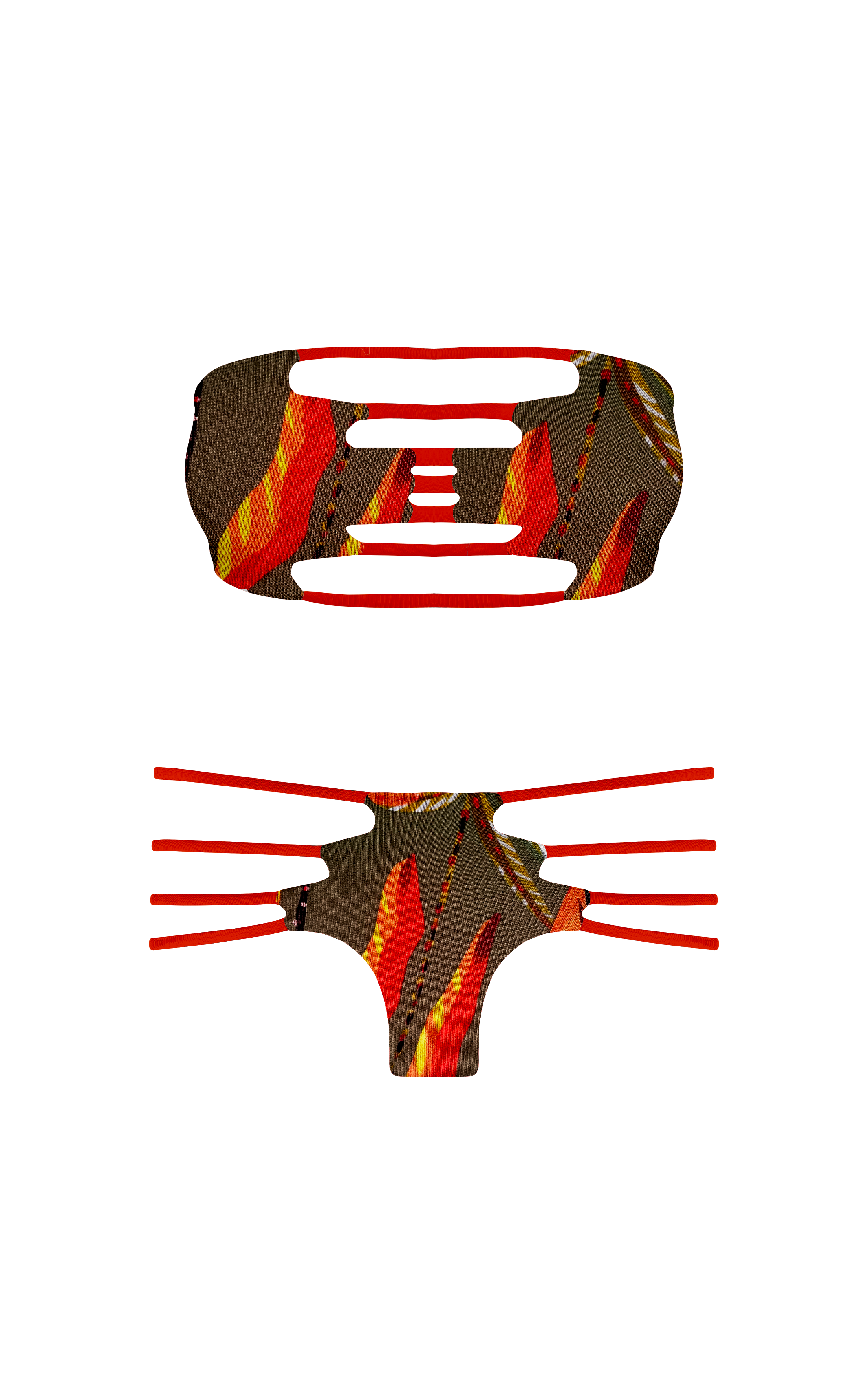 Island Palms Vermilion Diamond Strap Bandeau Bikini Top