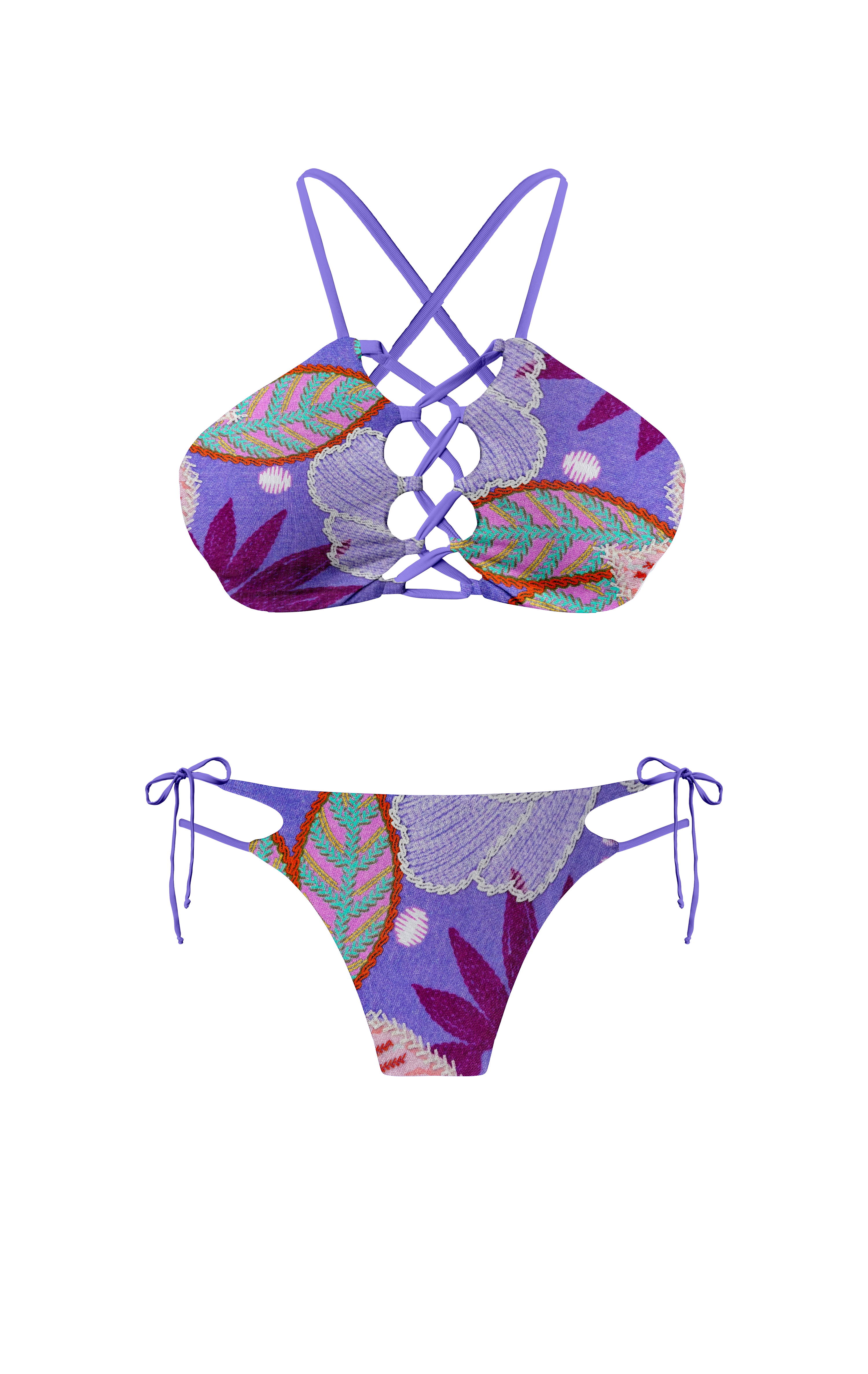 Island Palms Lavender Clouds Hipster Strap String Bikini Bottom