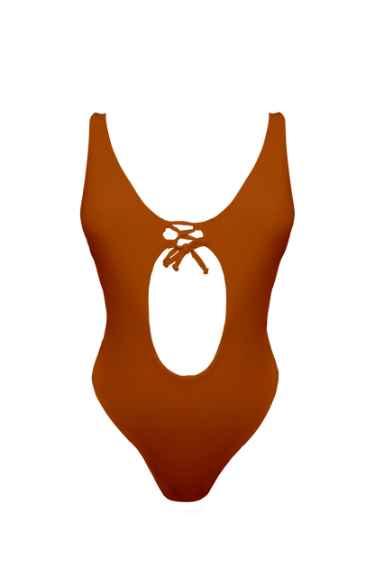 TAHITI MANA Persimmon Lace Up Keyhole One Piece Bikini