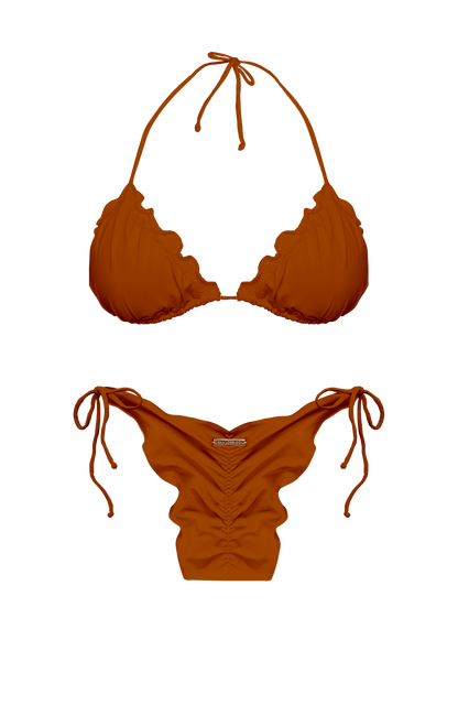 TAHITI MANA Persimmon Ruffle Triangle Bikini Top