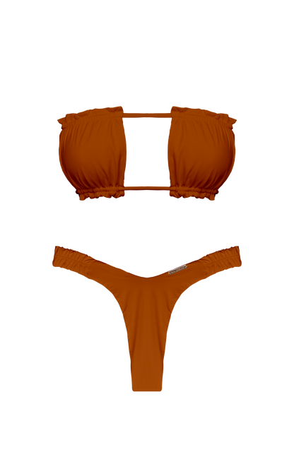TAHITI MANA Persimmon Sliding Ruffle Bandeau Bikini Top