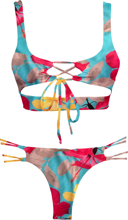 Flor Oceania Hawaiian Summer Interlace Thong Bikini Bottom