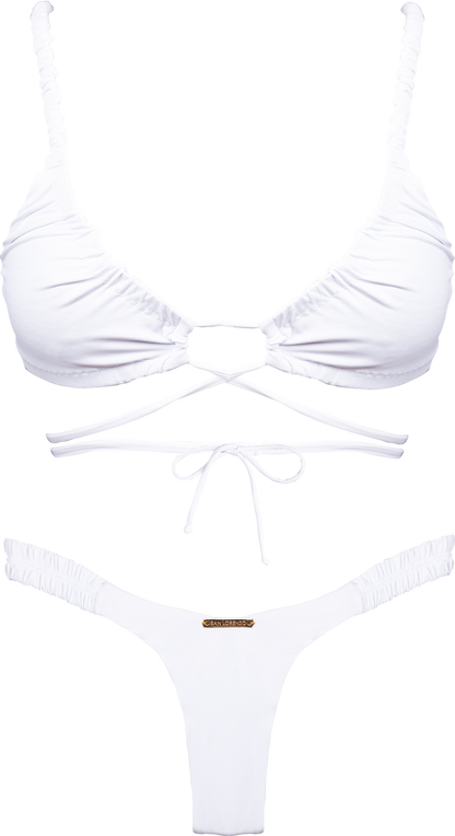 Flor Oceania White Rose Multi Ruched Bikini Top