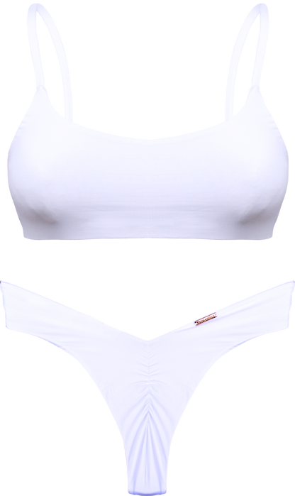 Flor Oceania White Rose High V Cut Thong Bikini Bottom