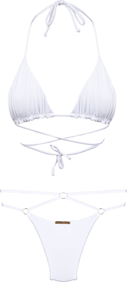 Flor Oceania White Rose Triangle Halter Bikini Top