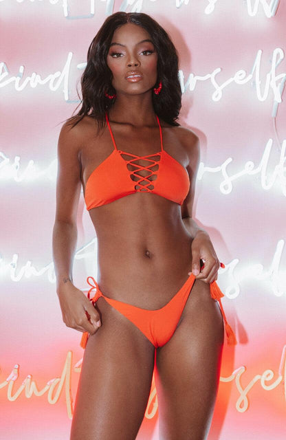 RETRO Crimson Pom String Bikini Bottom