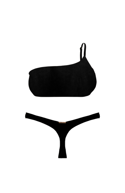 ANIMAL Black Color Ribbed Ruched Brief Thong Bikini Bottom