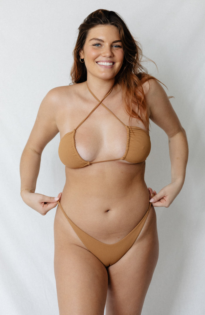 ANIMAL Camel Ribbed V-Cut Thin Brief Bikini Bottom