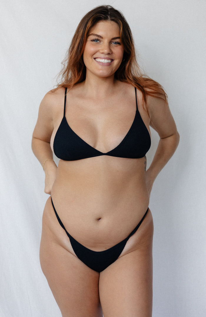 ANIMAL Black Ribbed Bra Halter Bikini Top