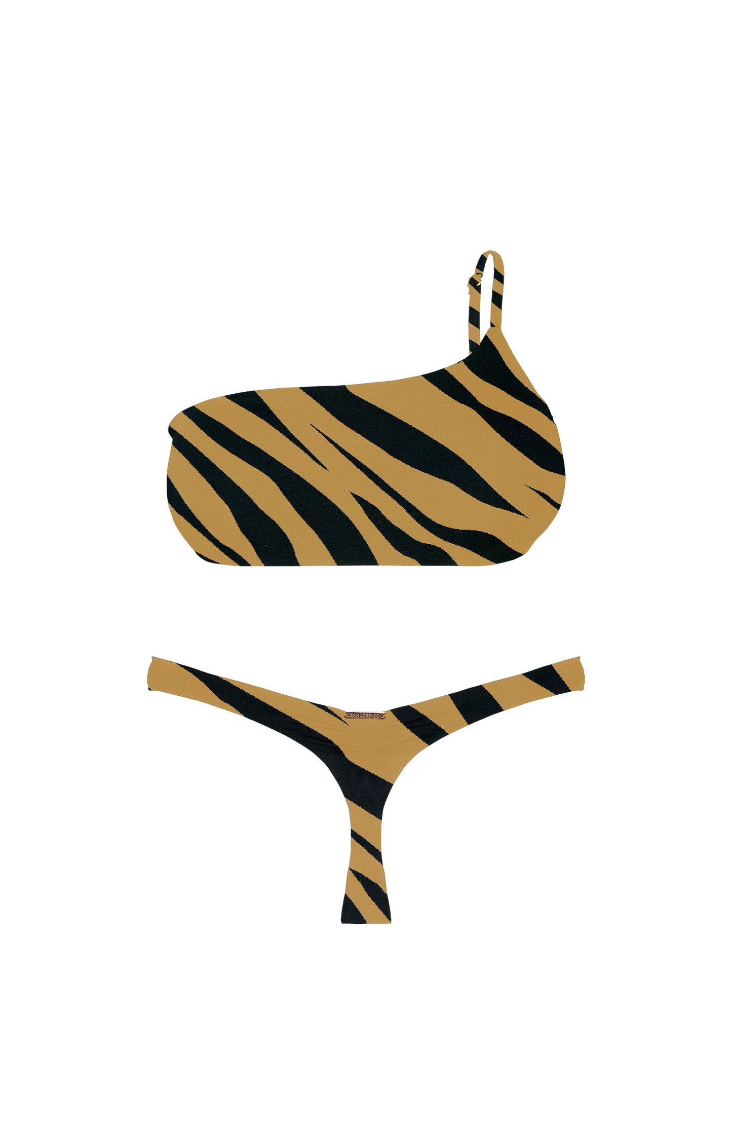 ANIMAL Golden Zebra Design Ruched Brief Thong Bikini Bottom